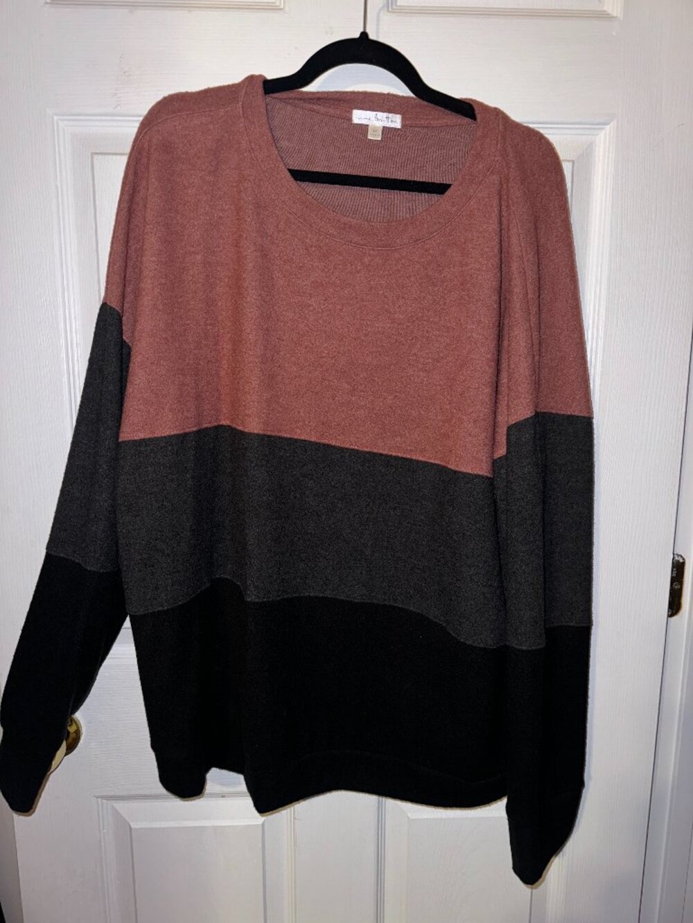 Nine Britton - Dalia Brushed Knit Top, Color Block - Rust, Black - 2X - NWOT